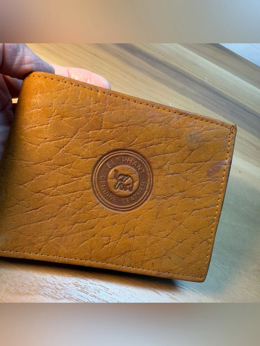 VTG Thailand Leather Wallet Souvenir for Military Personnel Brown Orange Bifold